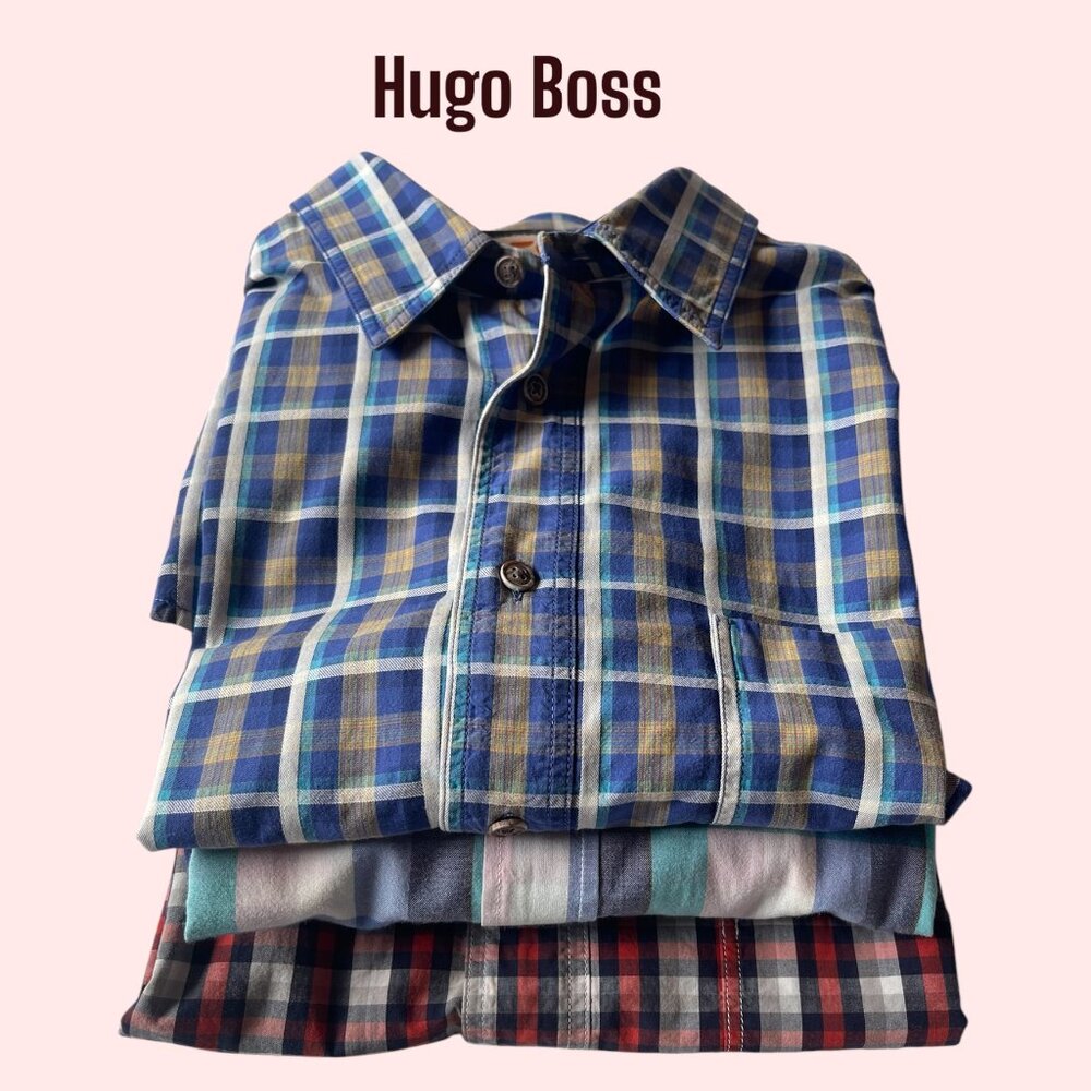 Hugo Boss Orange Label Slim Fit Plaid Shirt Bundle 3 Mixed Vintage EUC